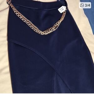 Elegant Navy Blue Skirt with Gold Chain Accent
